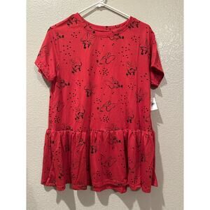 Disney Women's Minnie Mouse Icon Peplum Tunic w/ Ruffles Red Black Size S & M